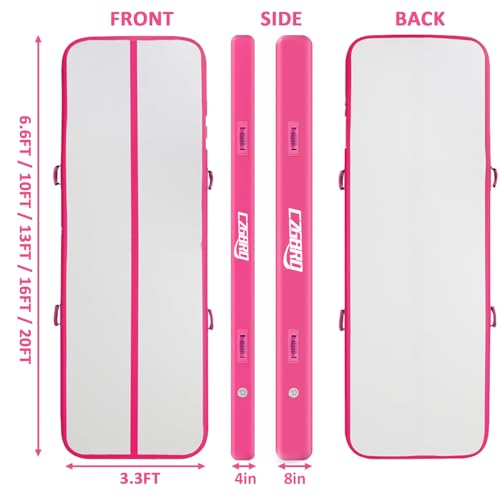 Inflatable Air Mat Tumble Track for Gymnastics - Pink 10ft x 3.3ft x 4in