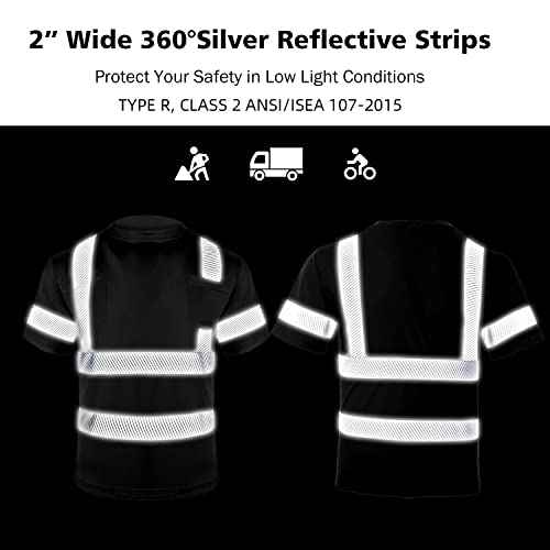 VENDACE Safety Shirts for Men 3 Pack High Visibility Reflective Hi Vis Short Sleeve Work Shirt Black (Black,L)