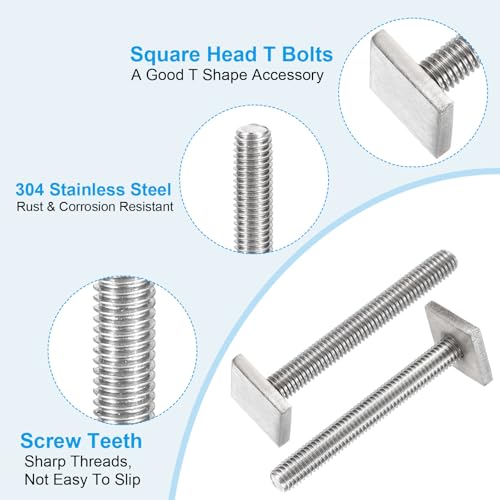 PATIKIL M8 x 65mm T Slot Bolts 8x Square Head T-Bolts with Nuts Washers Stainless 304 for Roof Rack