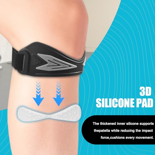 Patellar Tendon Support Strap - Non-Slip Silicone Knee Brace - One Size - Black