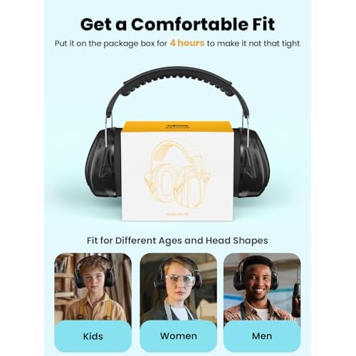 Hearing Protection Ear Muffs, 31dB Noise Reduction Safety Earmuffs with Adjustable Headband for Adults Kids Autism Sensory, Ear Muff for Yard Work, Mowing or Hunting -Pure Black 2PACK