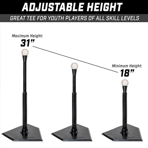 GoSports Youth Black Baseball & Softball Batting Tee - Adjustable Rubber Hitting Stand