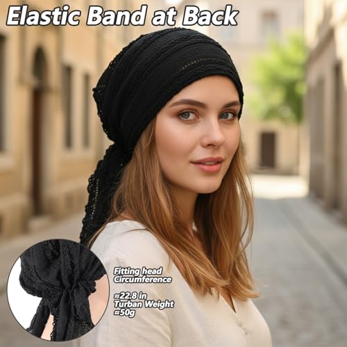 Black Slip-On Pre-Tied Beanie Cap - Stretchy Headwrap