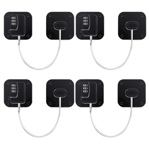 Refrigerator Lock (4 Pack), Heavy Duty Combination Fridge Lock, for Fridge, Cabinets, Window, Drawers and Child Safety Cabinet Lock, Strong Non-Marking Adhesive No Drilling (Black)