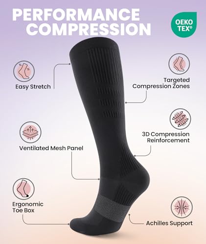 Compression Socks for Men & Women, 20-30 mmHg Knee High, 2 Pairs
