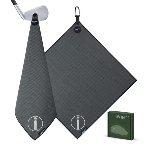 Magnetic Golf Towel - 18" x 18" Waffle Weave, Quick Dry, Gray