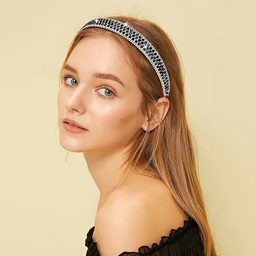 Wecoe 4-Pack Rhinestone Headbands for Women – Silver, Coffee, Black & Mixed Color