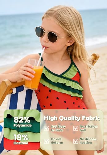 Cute Ruffle Girls One Piece Swimsuit - Watermelon 4-5T