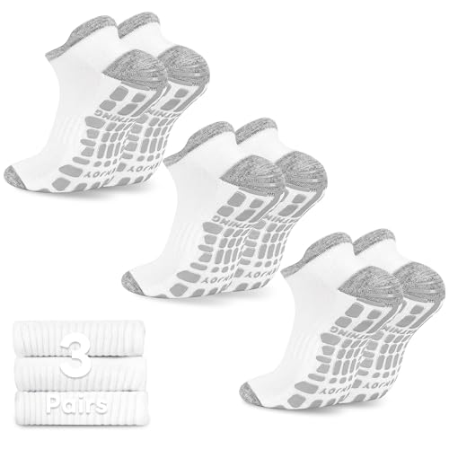 Non-Slip Yoga Grip Socks for Men - 3 Pairs, White