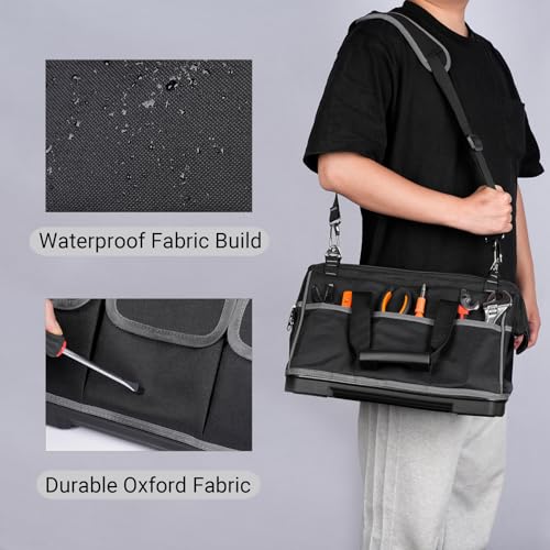 Heavy-Duty Tool Bag with 16 Pockets, 16-Inch Waterproof Tool Organizer with Reinforced Base, Adjustable Shoulder Strap, Ideal for Electricians, Carpenters, DIY Projects, Father's Day Birthday Gift