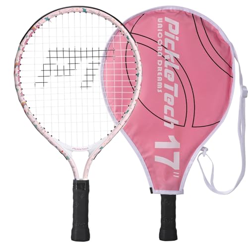 Kids Tennis Racket for Baby Girls & Boys - 17 inch Toddler Tennis Racket, Includes 420D Nylon Shoulder Strap Bag (Unicorn Pink)