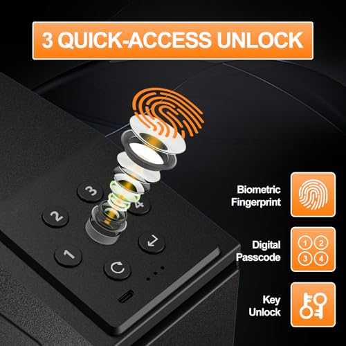 Biometric Handgun Safe with Auto Sliding Door & Keypad Access
