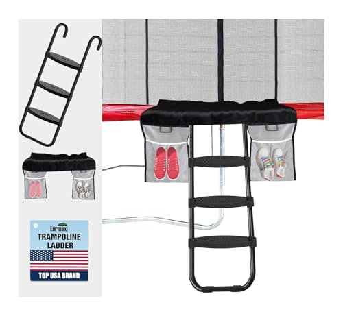 Trampoline Ladder with Shoe Storage Pocket - Black
