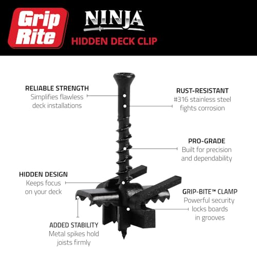 Grip-Rite Ninja Hidden Deck Clips 316 Stainless Steel, Pack of 90, Covers 50 sq ft
