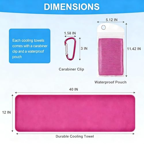 Cooling Towels for Neck & Face - 4 Pack, 40"x12" - Light Blue/Purple/Magenta/Gray