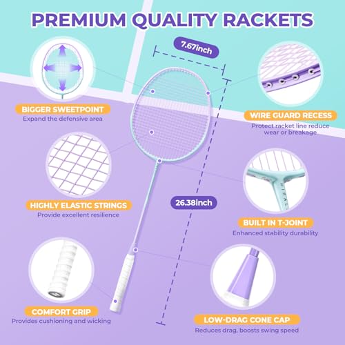 HIRALIY Badminton Set - 2 Rackets, 6 Shuttlecocks & Carry Bag (2 Player)