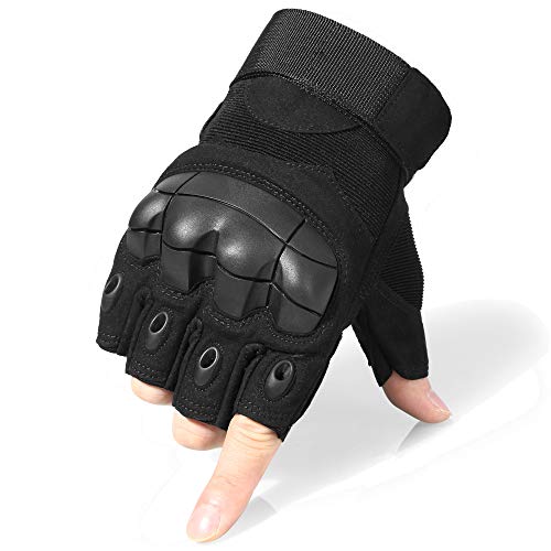 Tactical Fingerless Gloves - Black, Medium | Breathable, Anti-Slip, Impact Resistant