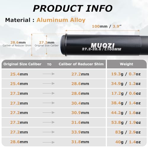 Aluminum Alloy Bike Seat Post 25.4mm x 350mm - Shim for 27.2mm
