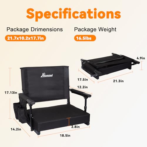 Portable Stadium Seats with Back Support & Cup Holders - Black