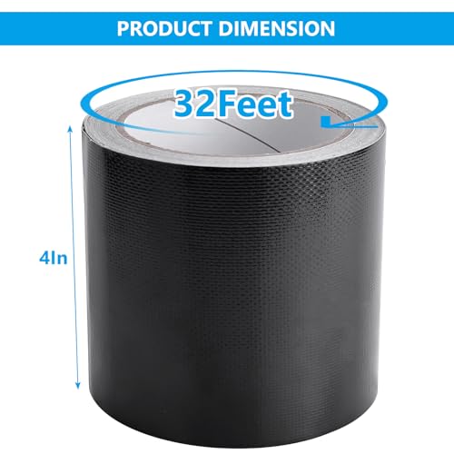 RV Awning Repair Tape 4" x 32FT Waterproof Tent Repair Tape for Tarp Canvas Boat Covers Sail, Tear Repair Patch (Black)