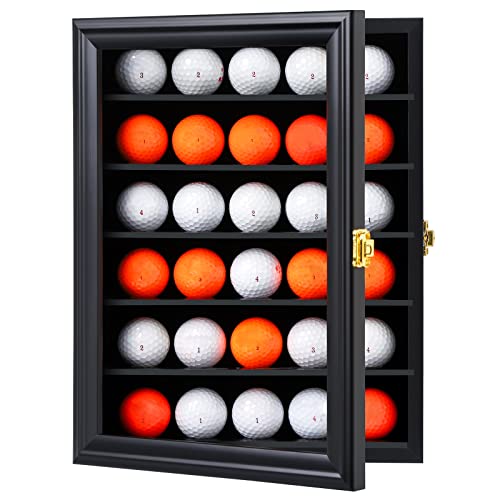 KCRasan 30-Ball Lockable Golf Ball Display Case Cabinet, Black