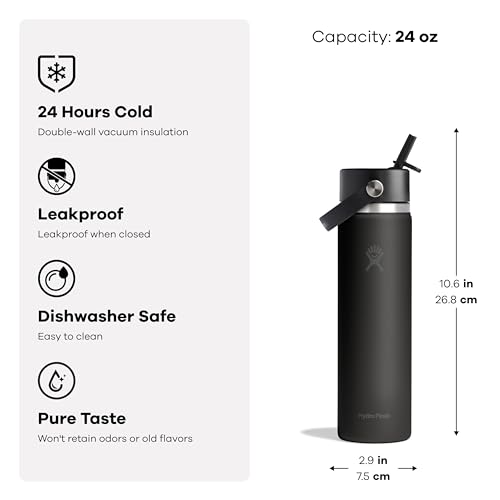 Hydro Flask 24 oz Harbor Blue Wide Mouth Insulated Water Bottle with Leakproof Straw Cap