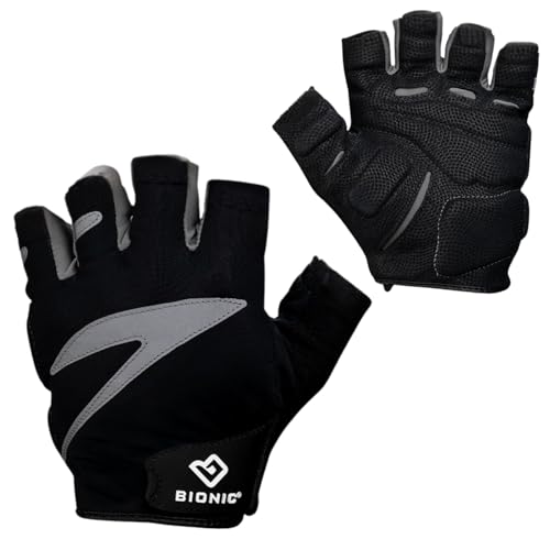 Bionic Men's Cycling Gloves Large Fingerless Black with Shock Absorbing Pads