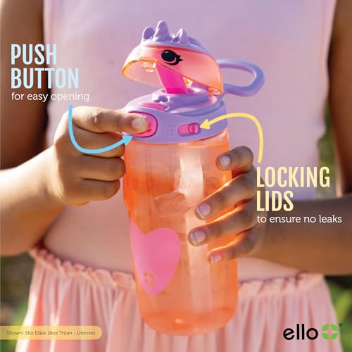 Ello Ellies 16oz BPA-Free Plastic Kids Water Bottle with Dino Design, Leakproof