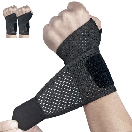 Ultra-Thin Black Mesh Wrist Brace - Breathable Compression Support - 2 Pack