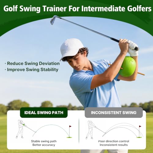 Golf Swing Trainer Aid for Beginners - Portable Practice Ball & Rod