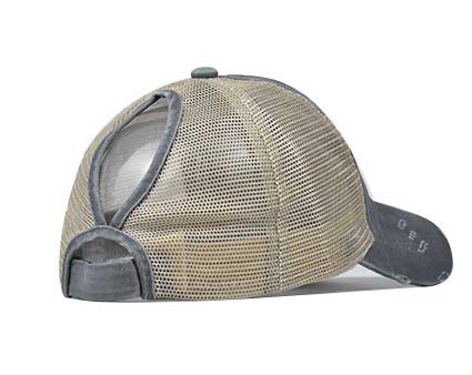 Distressed Ponytail Baseball Cap for Women - Grey 7-7 3/8