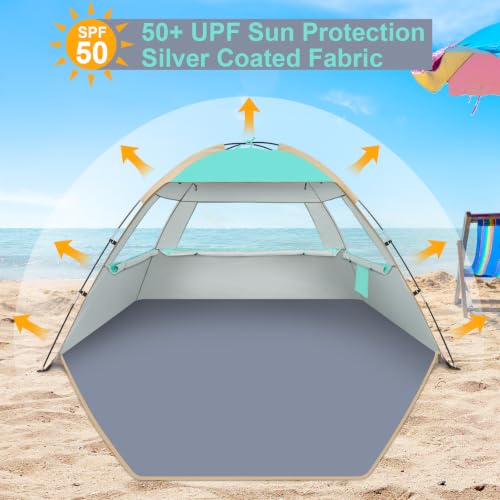 Portable Beach Tent Sun Shelter for Up to 10 People - UV Protection
