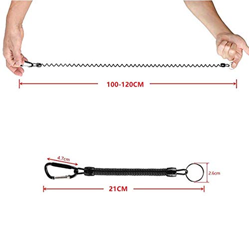 Pack of 6 Coiled Fishing Lanyards with Carabiners - Black