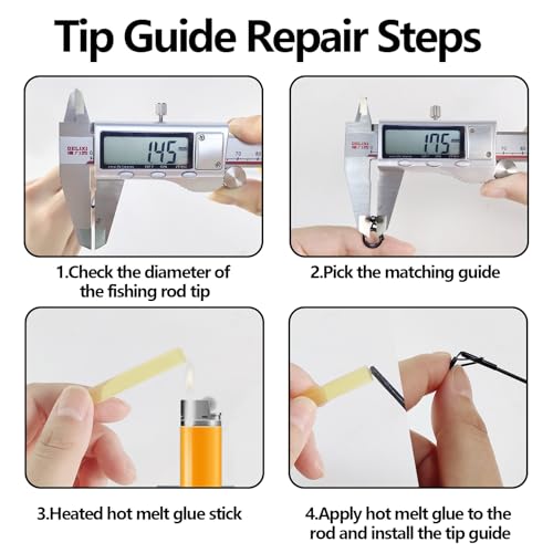 Fishing Rod Tip Repair Kit - 40 Stainless Steel Guides in 8 Sizes - Tip Guide