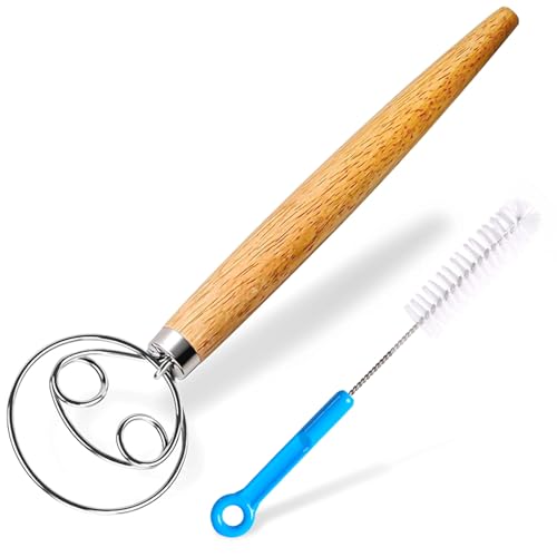 Danish Dough Whisk - 13-Inch Stainless Steel Mixer with Brush
