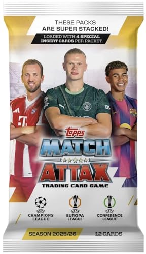Match Attax Soccer Trading Card Pack - 12 Cards Featuring Top Players