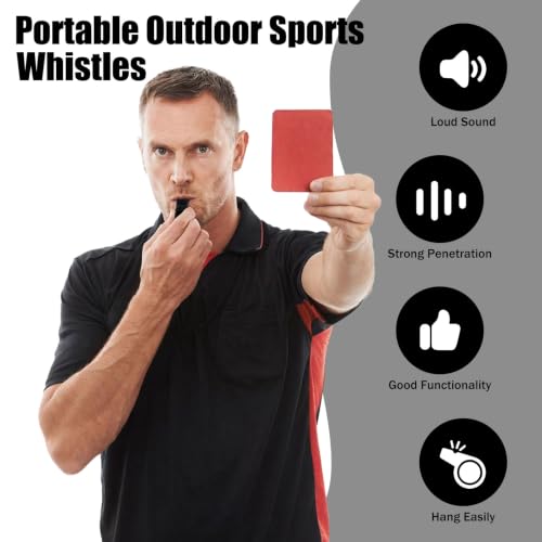 12 Pcs Loud Pea-Less Sport Whistle Set with Lanyards - Black