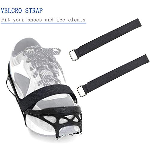 Ice Cleats with Tape Straps - Highly Elastic Anti-Slip Traction Grippers, Size M: Women 5-10/Men 3-8