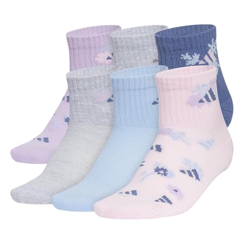 Fashion Quarter Ankle Socks for Girls - 6 Pairs - Powder Plum Purple/Glow Blue/Clear Pink