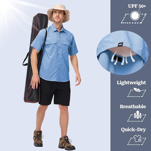 Satankud Men's Short Sleeve Hiking & Fishing Shirt XX-Large Mist Blue Sun Protection Cooling Travel