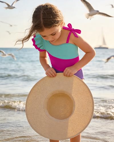 Color Block Ruffled Sleeve One-Piece Swimsuit - Green, 5-6 Years