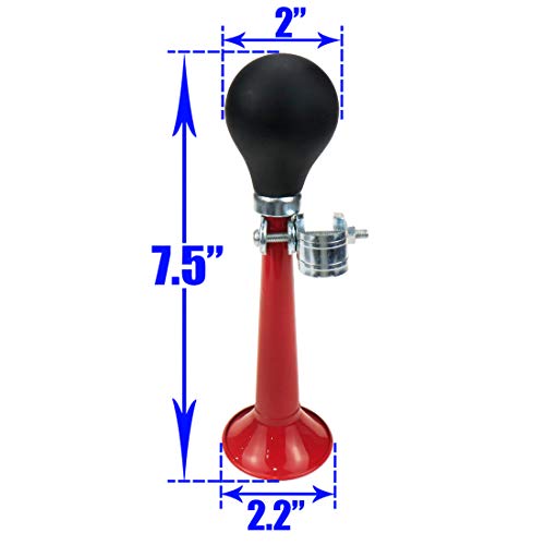 Red Metal Bicycle Bugle Horn - Squeeze Bulb Design