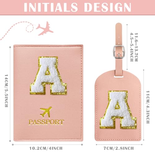 Pink Passport Cover and Luggage Tag Set with Initial A