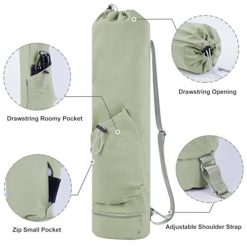 Yoga Mat Bag with Wet Pocket & Water Bottle Holder - Sage Green, Medium