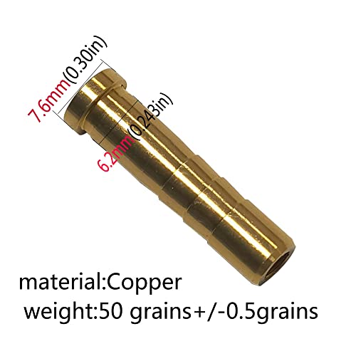 50 Grain Copper Arrow Inserts - 12 Pack for .244" Shafts