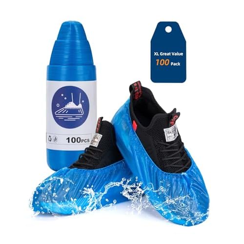 Shoe Covers Disposable Non-Slip, Waterproof Boot Covers with Compact Roll for Easy Storage, 100 Pack Plastic Shoe Covers for Indoor Use, Home Cleaning,Visting, One Size Fits Most