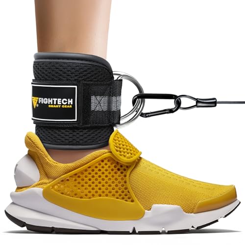 FIGHTECH Classic Black Ankle Straps for Cable Machine - Padded Leg Workout Cuffs, Pair