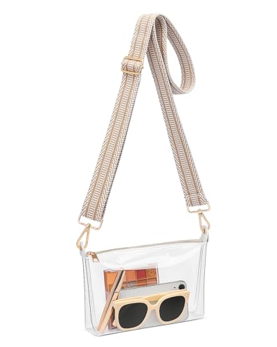 Clear Purse for Stadium Events - Beige Herringbone Crossbody Bag