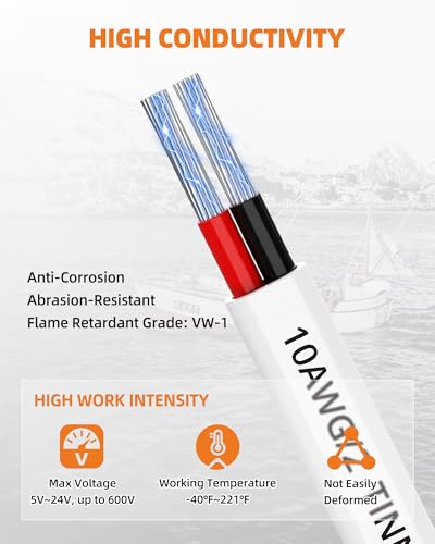 10 Gauge Marine Wire - 30FT Duplex Tinned Copper Cable