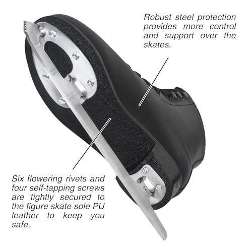 Nattork Black Women's 8 / Men's 7 Ice Figure Skates with Stainless Steel Blades